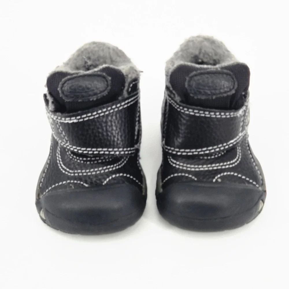 KEEN Kids Kootenay Black Leather Fleece Lined Winter Booties Shoes SZ 4 Toddler